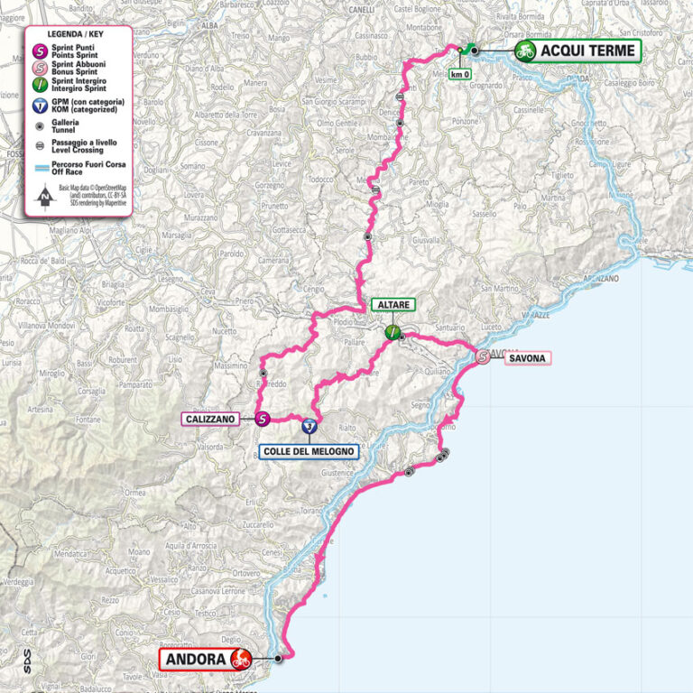 Quarta tappa del Giro in Piemonte da Acqui Terme a Andora